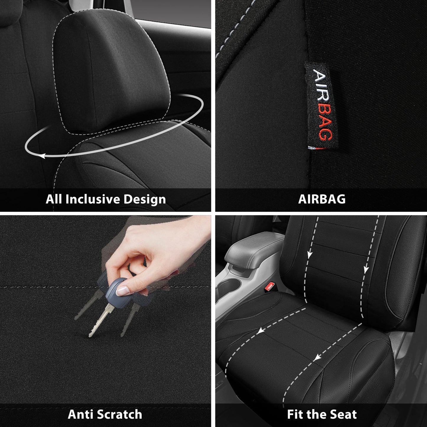 CAR PASS Waterproof Car Seat Covers Front Seats Only with 5mm Composite EVA, Neoprene Car Seat Cover with Separate Headrest Cover, Quick Setup Universal Fit for Car SUV Trucks,Airbag Compatible（Gray