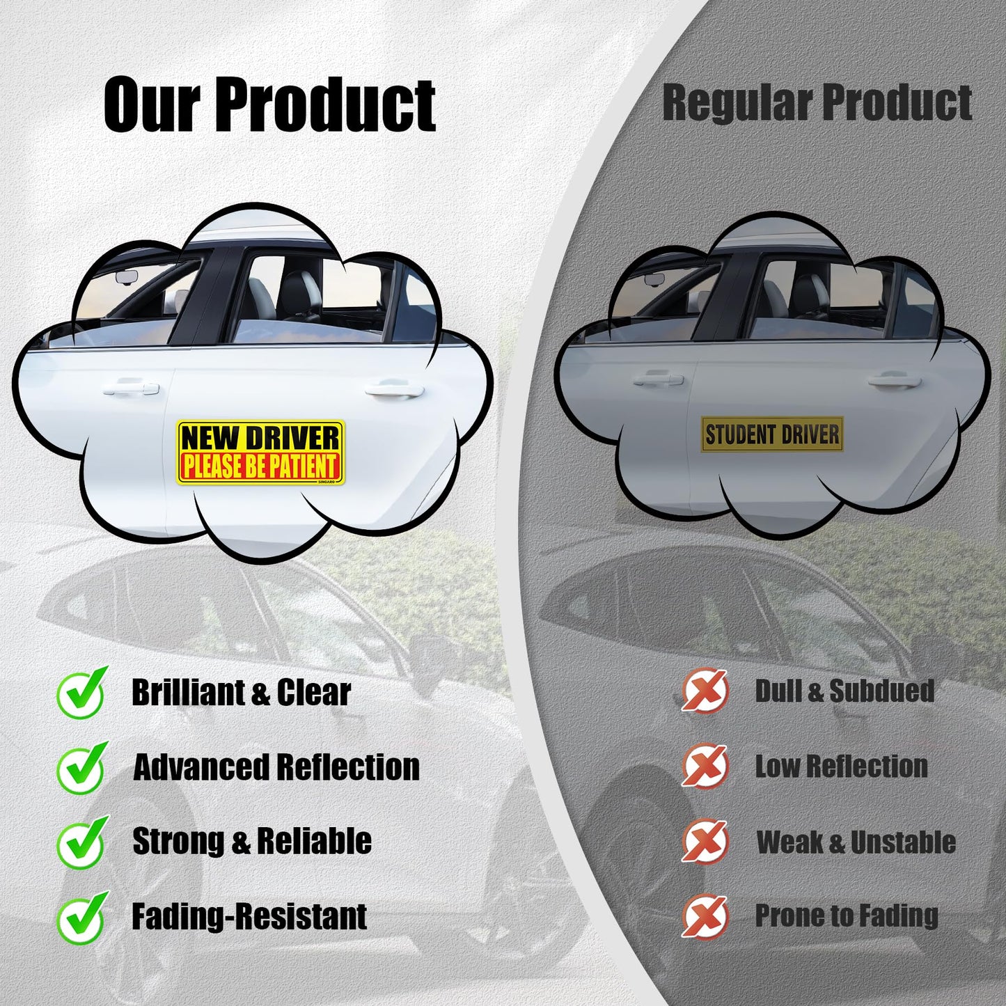 SINGARO Student Driver Magnet for Car - Please Be Patient, 3Pcs Magnetic Reflective Novice Sticker, New Driver Decal, Removable Exterior Car Accessories