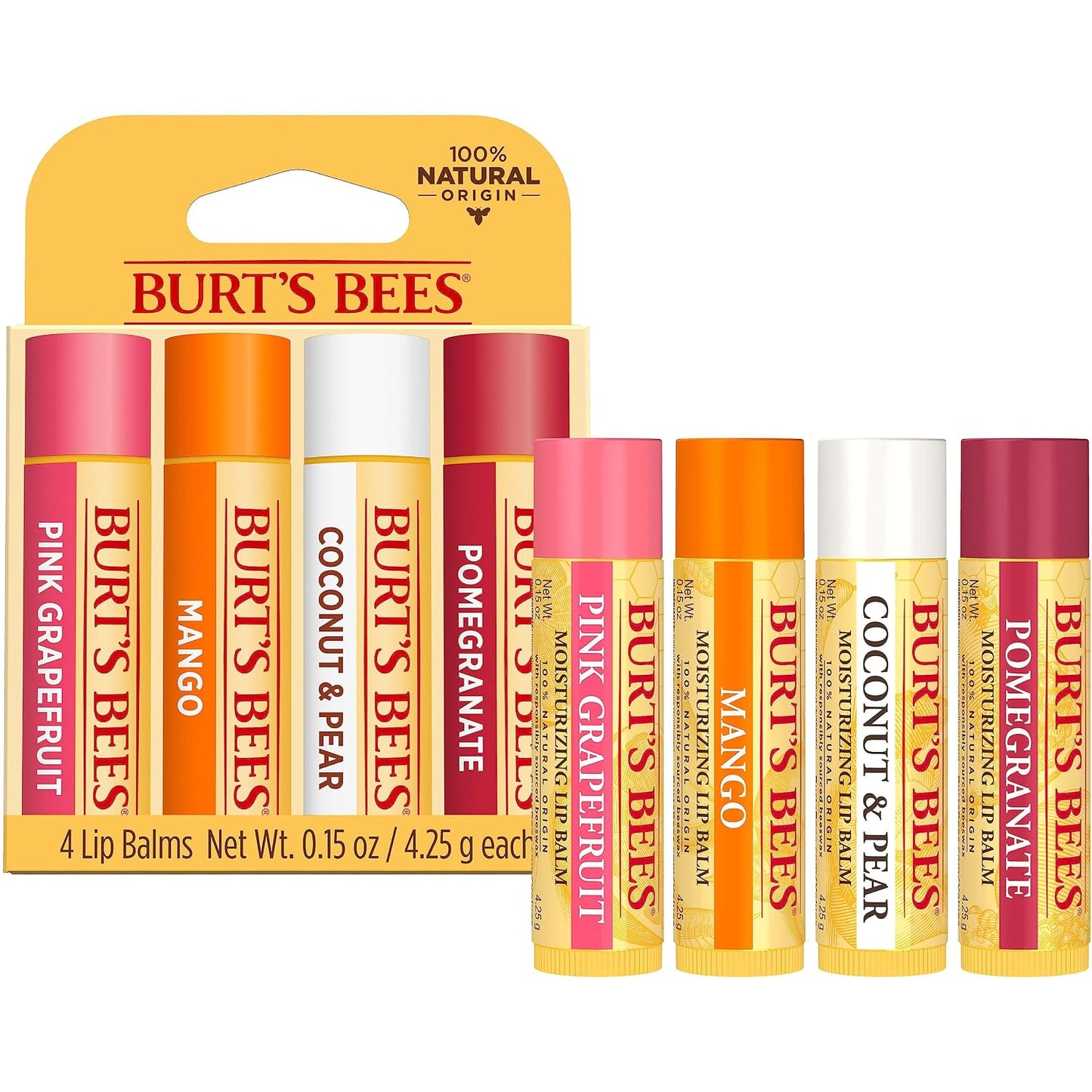 Burt's Bees Lip Balm, Pomegranate, 0.15 oz., 4 Tubes