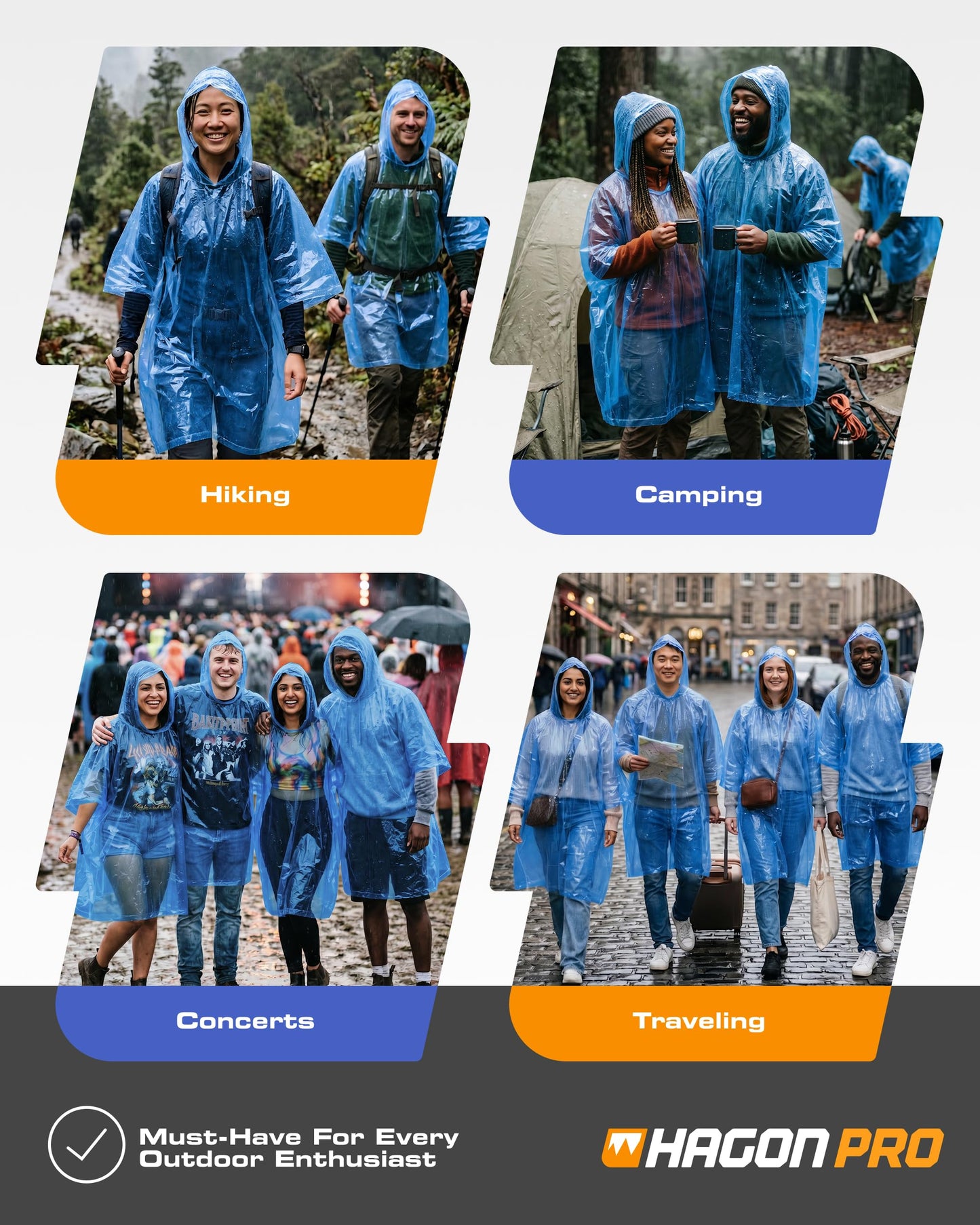 Hagon PRO Disposable Rain Ponchos for Adults (5 Pack)