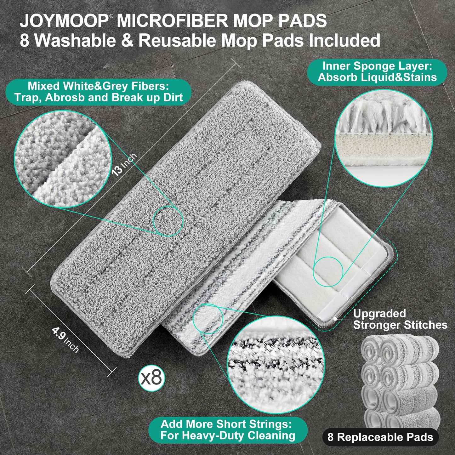 JOYMOOP Wall Mop and Bucket Set, Hands-Free Flat Floor Mop with 3 Washable Microfiber Pads, Wet and Dry Use, Ideal for Home and Commercial Floor Cleaning