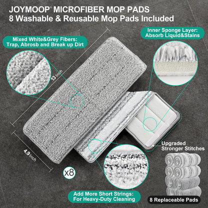 JOYMOOP Wall Mop and Bucket Set, Hands-Free Flat Floor Mop with 3 Washable Microfiber Pads, Wet and Dry Use, Ideal for Home and Commercial Floor Cleaning