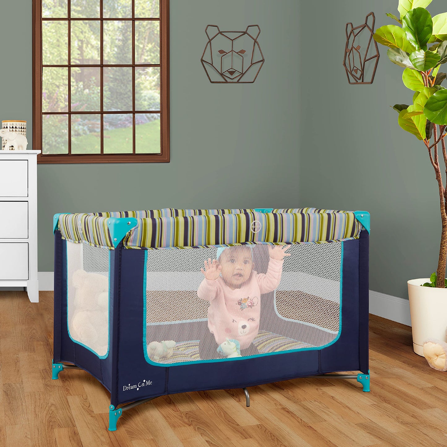 Dream On Me Zodiak Portable Playard, Compact for Travel, Carry Bag, Gray & Pink