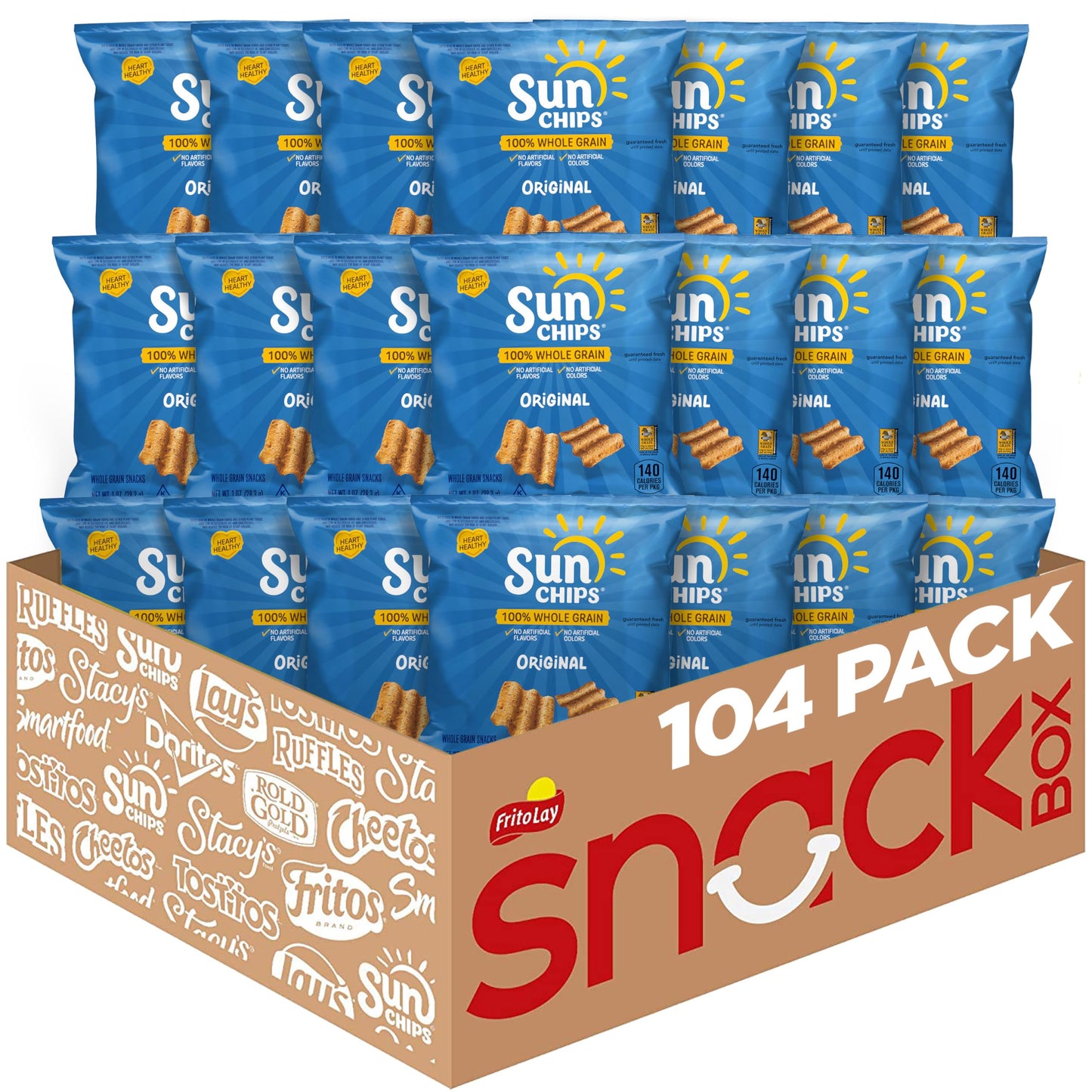 SunChips 100% Whole Grain Chips, Variety Pack, 1 oz Bags, Pack of 40, No Artificial Flavors, Colors