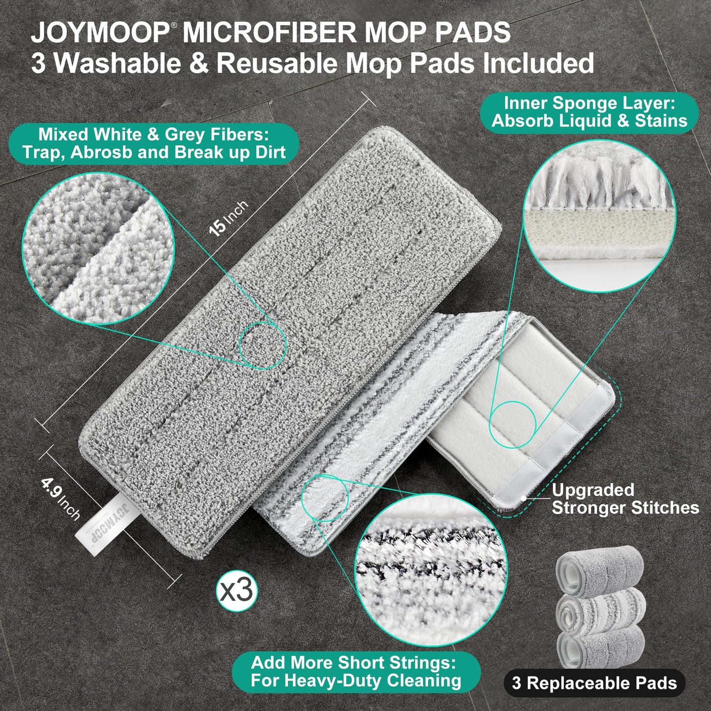 JOYMOOP Wall Mop and Bucket Set, Hands-Free Flat Floor Mop with 3 Washable Microfiber Pads, Wet and Dry Use, Ideal for Home and Commercial Floor Cleaning