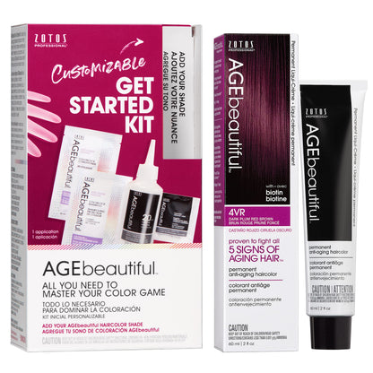 AGE beautiful Permanent Hair Color Cream, 100% Gray Coverage Hair Dye with Biotin Anti-Aging Formula for Fuller, Thicker Hair, Professional Salon Quality