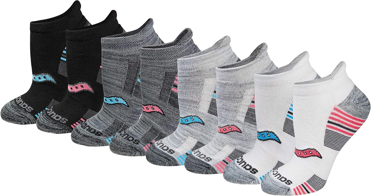 Saucony Women's RunDry Performance Heel Tab Athletic Socks, Available in S-L (8, 16, 24 Pairs)