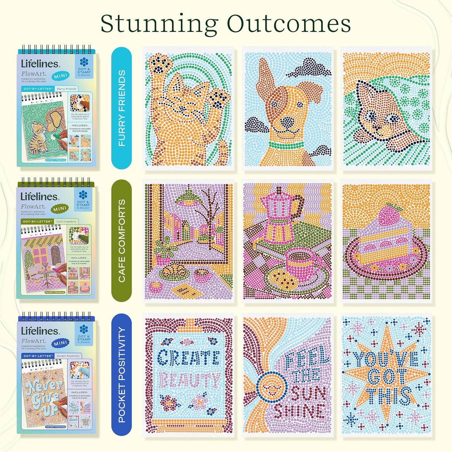 Lifelines FlowArt Mini Activity Pads, 3-Pack, Dot-by-Letter Coloring Books