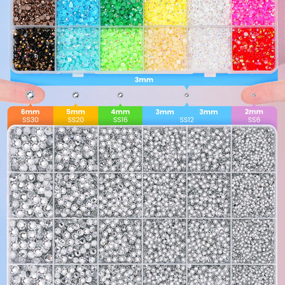 35000 Pcs Resin Jelly Rhinestones Kit, Multicolor 3mm Flatback Rhinestones with 4 Pcs B7000 Jewelry Glue & Tools, All-in-One Bedazzling Kit for DIY Arts & Crafts Gifts
