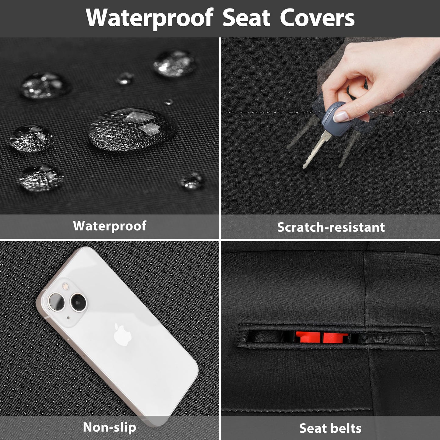 CAR PASS Waterproof Car Seat Covers Front Seats Only with 5mm Composite EVA, Neoprene Car Seat Cover with Separate Headrest Cover, Quick Setup Universal Fit for Car SUV Trucks,Airbag Compatible（Gray
