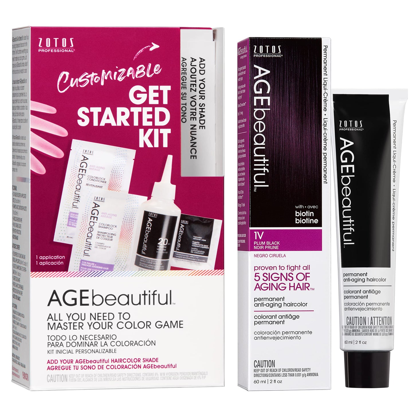 AGE beautiful Permanent Hair Color Cream, 100% Gray Coverage Hair Dye with Biotin Anti-Aging Formula for Fuller, Thicker Hair, Professional Salon Quality