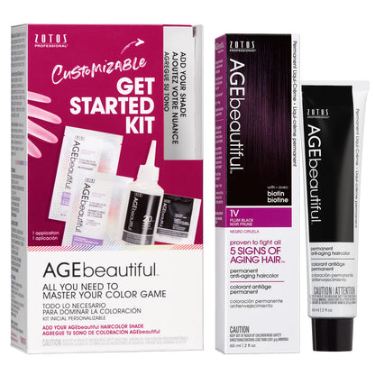 AGE beautiful Permanent Hair Color Cream, 100% Gray Coverage Hair Dye with Biotin Anti-Aging Formula for Fuller, Thicker Hair, Professional Salon Quality