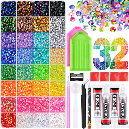 Rainbow Flatback Rhinestones for Crafting and 3PCS B7000 Glue (Set 1), 2 Boxes of 4500 PCS Resin Rhinestones Gems Charms for Bedazzling DIY Crafts Tumblers Shoes Fabric Clothing Nail Art