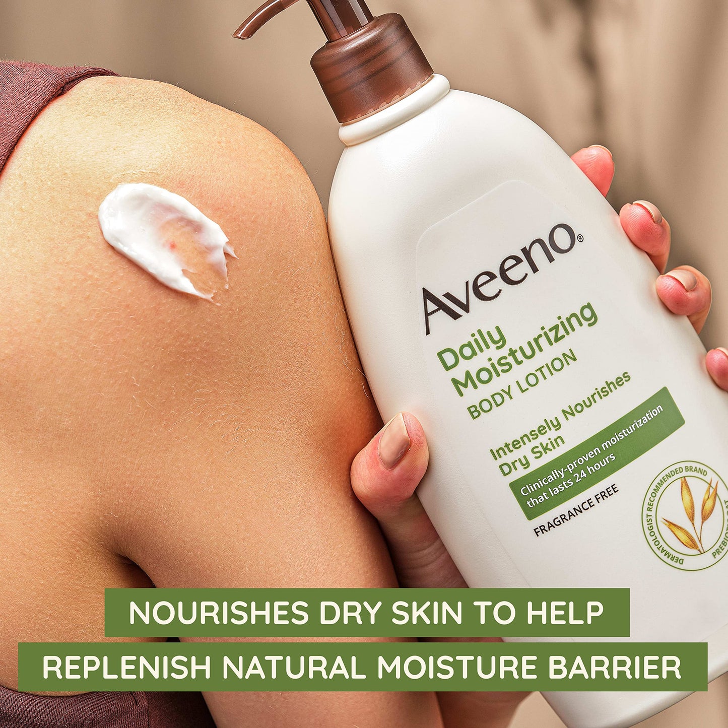 Aveeno Daily Moisturizing Body Lotion for Normal to Dry Skin, Moisturizer with Soothing Prebiotic Oat, Non Greasy, Non Comedogenic, Fragrance Free Body Lotion for Women & Men, 18 Fl Oz