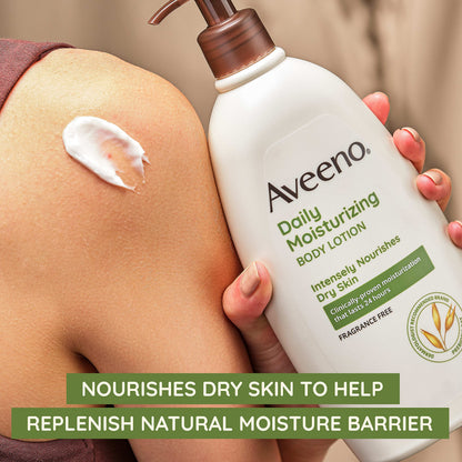 Aveeno Daily Moisturizing Body Lotion for Normal to Dry Skin, Moisturizer with Soothing Prebiotic Oat, Non Greasy, Non Comedogenic, Fragrance Free Body Lotion for Women & Men, 18 Fl Oz