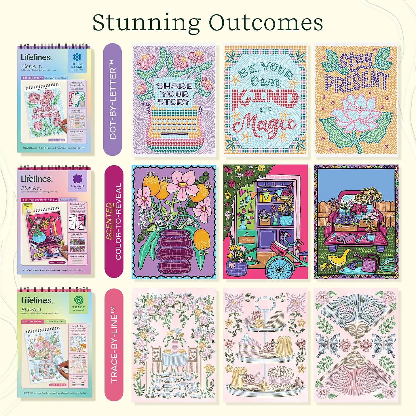 Lifelines FlowArt Mini Activity Pads, 3-Pack, Dot-by-Letter Coloring Books
