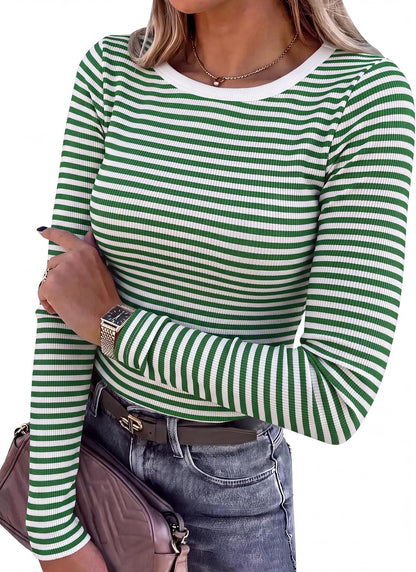 ANRABESS Women Long Sleeve Shirts Ribbed Fitted Tops