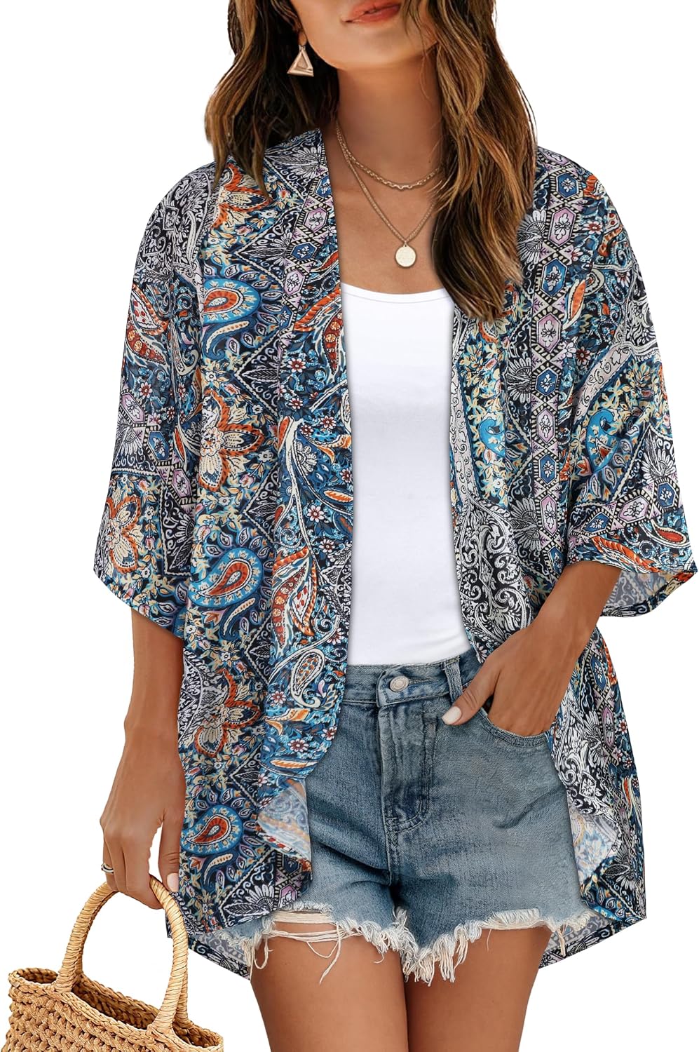 CHICGAL Womens Floral Kimono Cardigan Beach Cover Up Casual Summer Tops