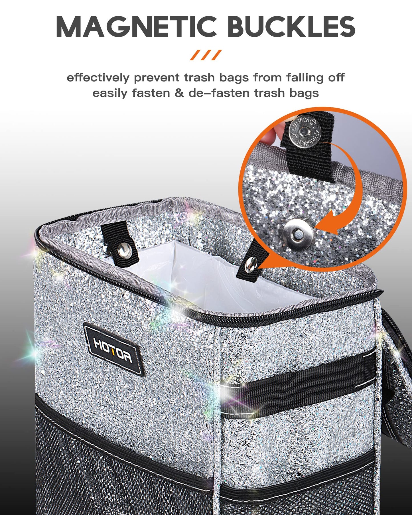 HOTOR Car Trash Can, Leakproof Car Organizer, 2-Gallon, Black