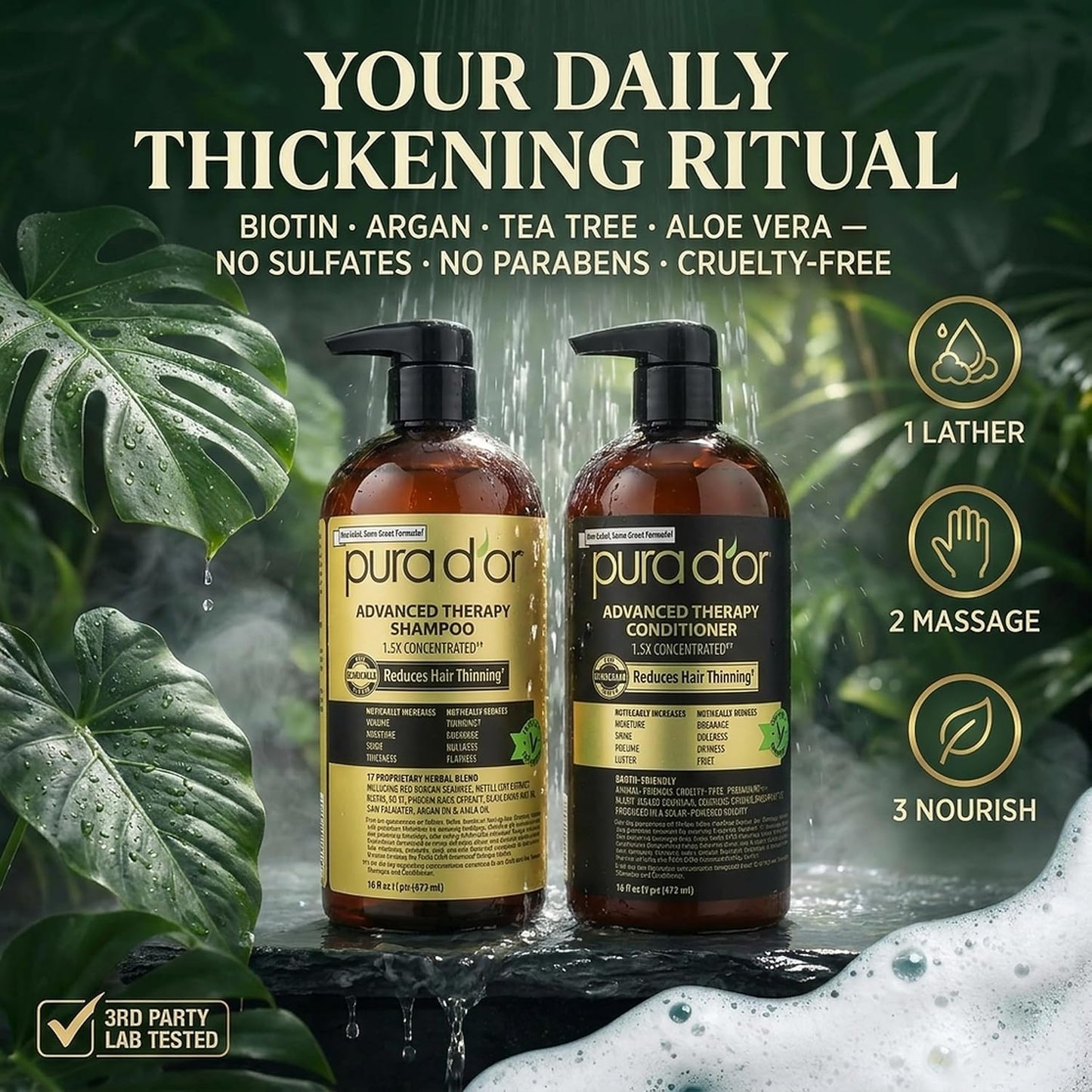 PURA D'OR Deep Moisturizing Biotin Hair Regrwoth Conditioner Thickens, Softens, & Moisturizes Dry, Frizzy, Damaged Hair w/Argan Oil, Pumpkin, Rosemary, Honeysuckle, Vitamin E, Men & Women, 16oz
