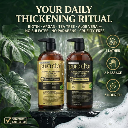 PURA D'OR Deep Moisturizing Biotin Hair Regrwoth Conditioner Thickens, Softens, & Moisturizes Dry, Frizzy, Damaged Hair w/Argan Oil, Pumpkin, Rosemary, Honeysuckle, Vitamin E, Men & Women, 16oz