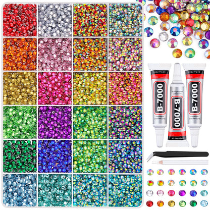Rainbow Flatback Rhinestones for Crafting and 3PCS B7000 Glue (Set 1), 2 Boxes of 4500 PCS Resin Rhinestones Gems Charms for Bedazzling DIY Crafts Tumblers Shoes Fabric Clothing Nail Art