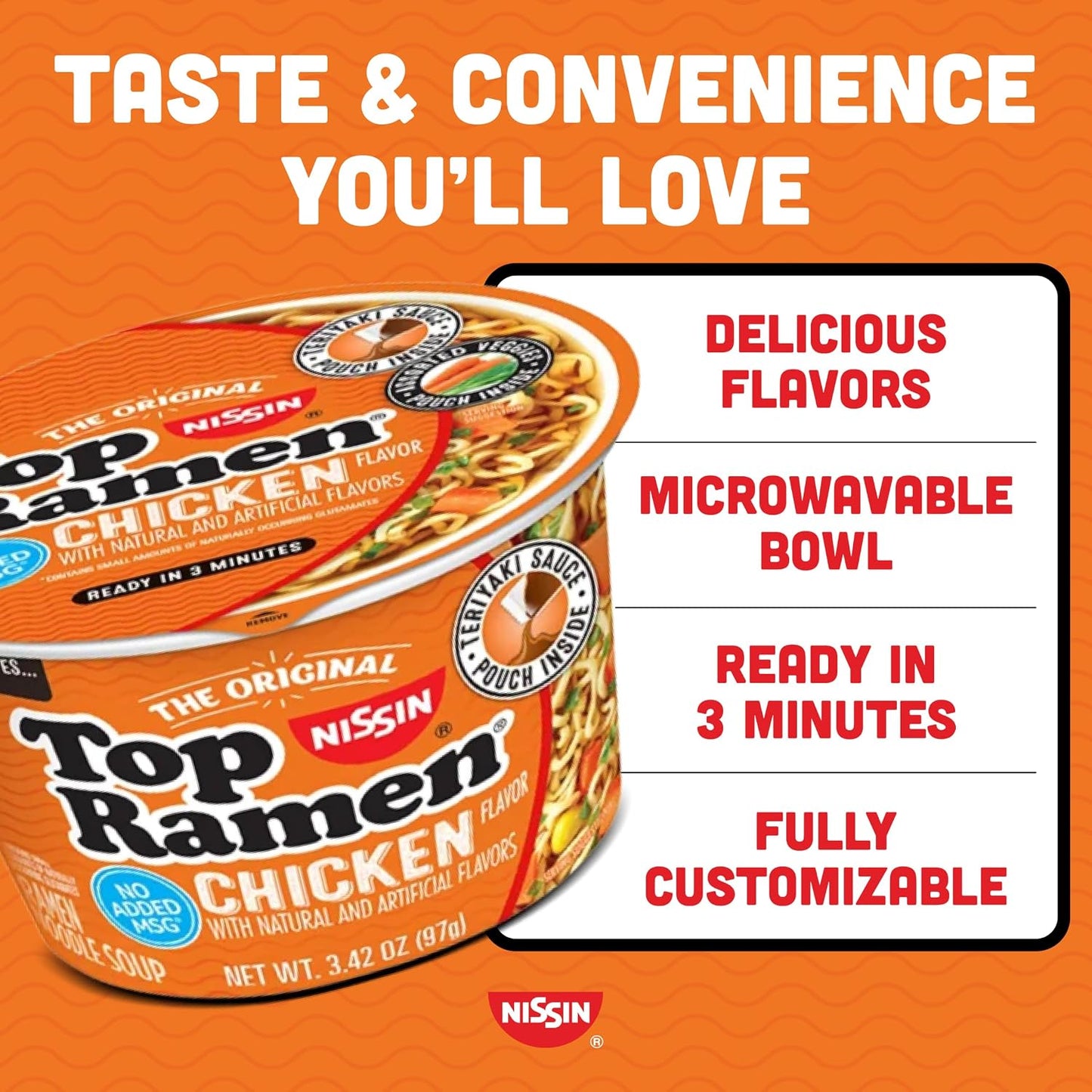 Nissin Top Ramen Noodle Soup, Chicken, 3 Ounce (Pack of 24)