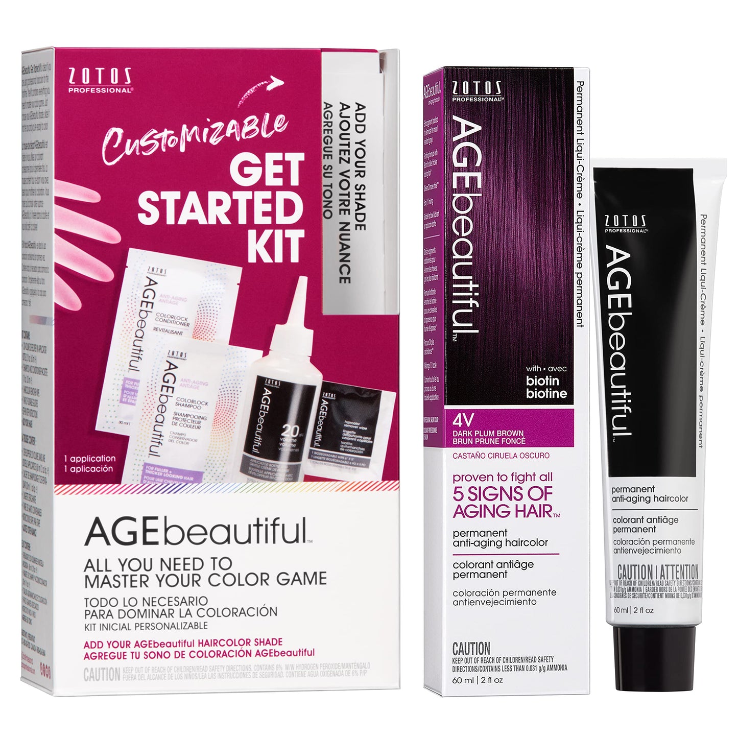 AGE beautiful Permanent Hair Color Cream, 100% Gray Coverage Hair Dye with Biotin Anti-Aging Formula for Fuller, Thicker Hair, Professional Salon Quality
