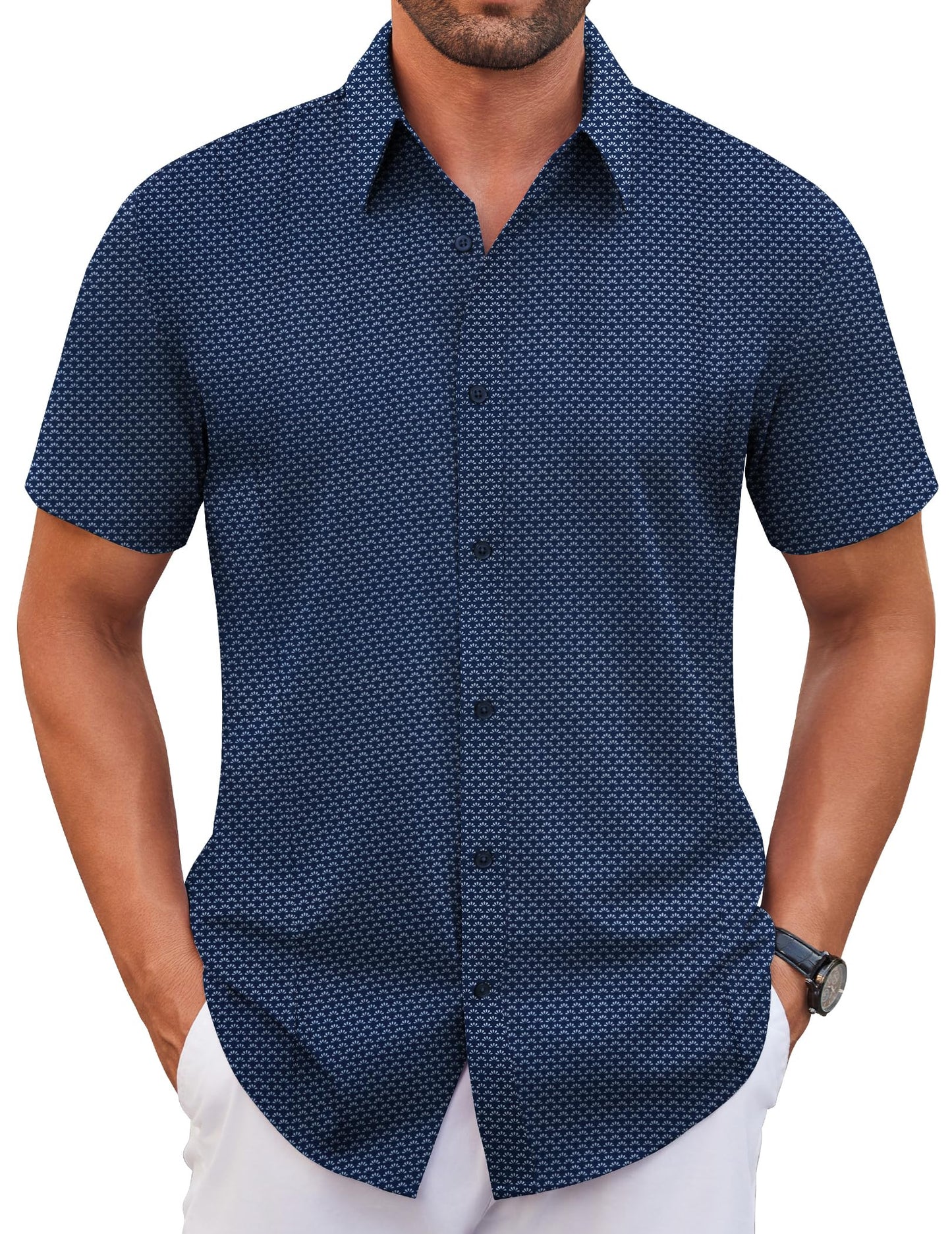 COOFANDY Men's Stretch Dress Shirts Short Sleeve Wrinkle Free Casual Button Down Shirts