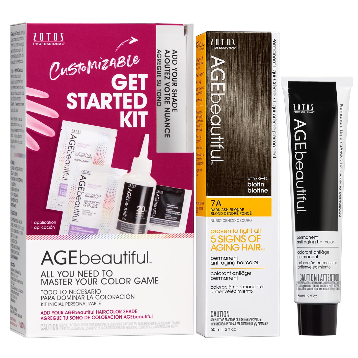 AGE beautiful Permanent Hair Color Cream, 100% Gray Coverage Hair Dye with Biotin Anti-Aging Formula for Fuller, Thicker Hair, Professional Salon Quality