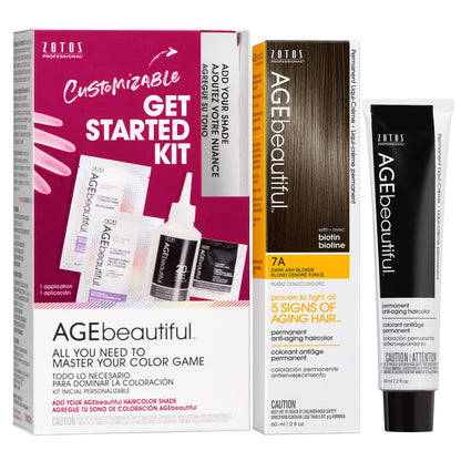 AGE beautiful Permanent Hair Color Cream, 100% Gray Coverage Hair Dye with Biotin Anti-Aging Formula for Fuller, Thicker Hair, Professional Salon Quality