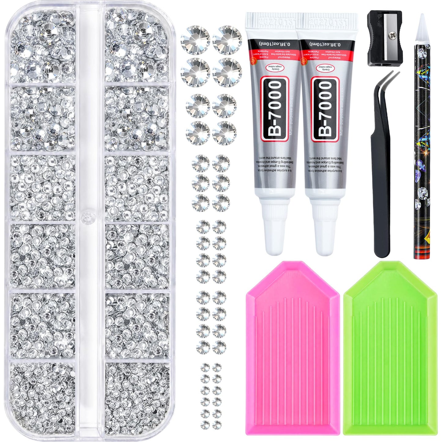35000 Pcs Resin Jelly Rhinestones Kit, Multicolor 3mm Flatback Rhinestones with 4 Pcs B7000 Jewelry Glue & Tools, All-in-One Bedazzling Kit for DIY Arts & Crafts Gifts