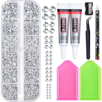 35000 Pcs Resin Jelly Rhinestones Kit, Multicolor 3mm Flatback Rhinestones with 4 Pcs B7000 Jewelry Glue & Tools, All-in-One Bedazzling Kit for DIY Arts & Crafts Gifts
