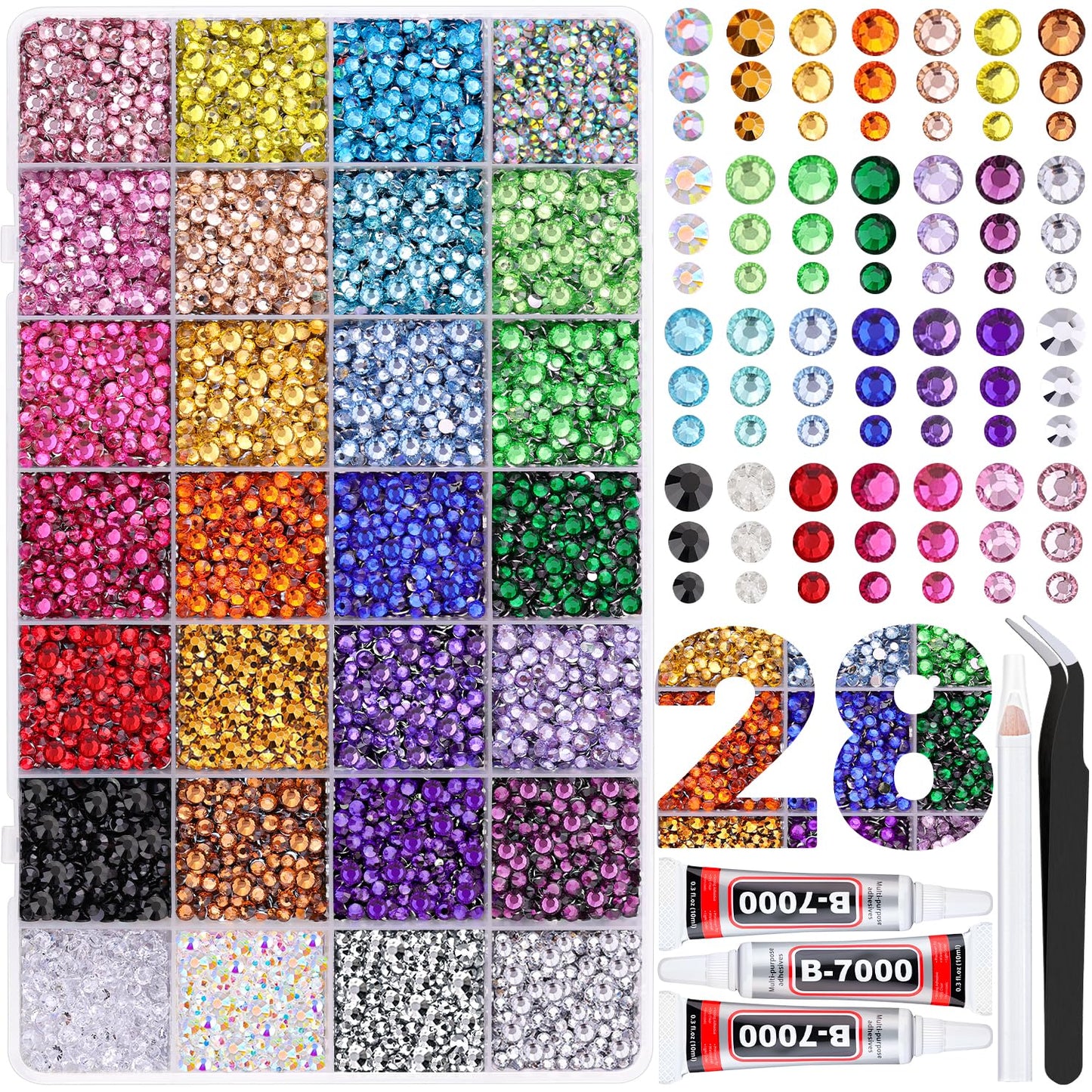 Rainbow Flatback Rhinestones for Crafting and 3PCS B7000 Glue (Set 1), 2 Boxes of 4500 PCS Resin Rhinestones Gems Charms for Bedazzling DIY Crafts Tumblers Shoes Fabric Clothing Nail Art
