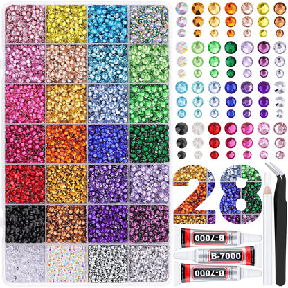 Rainbow Flatback Rhinestones for Crafting and 3PCS B7000 Glue (Set 1), 2 Boxes of 4500 PCS Resin Rhinestones Gems Charms for Bedazzling DIY Crafts Tumblers Shoes Fabric Clothing Nail Art