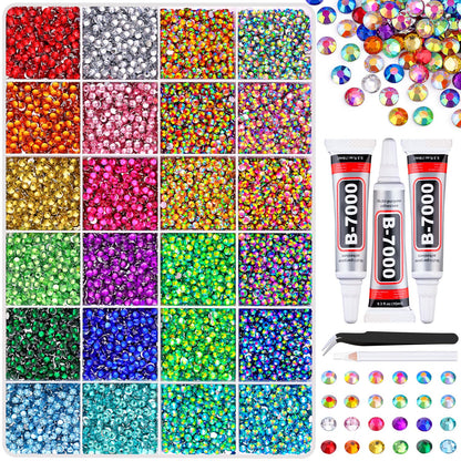 Rainbow Flatback Rhinestones for Crafting and 3PCS B7000 Glue (Set 1), 2 Boxes of 4500 PCS Resin Rhinestones Gems Charms for Bedazzling DIY Crafts Tumblers Shoes Fabric Clothing Nail Art