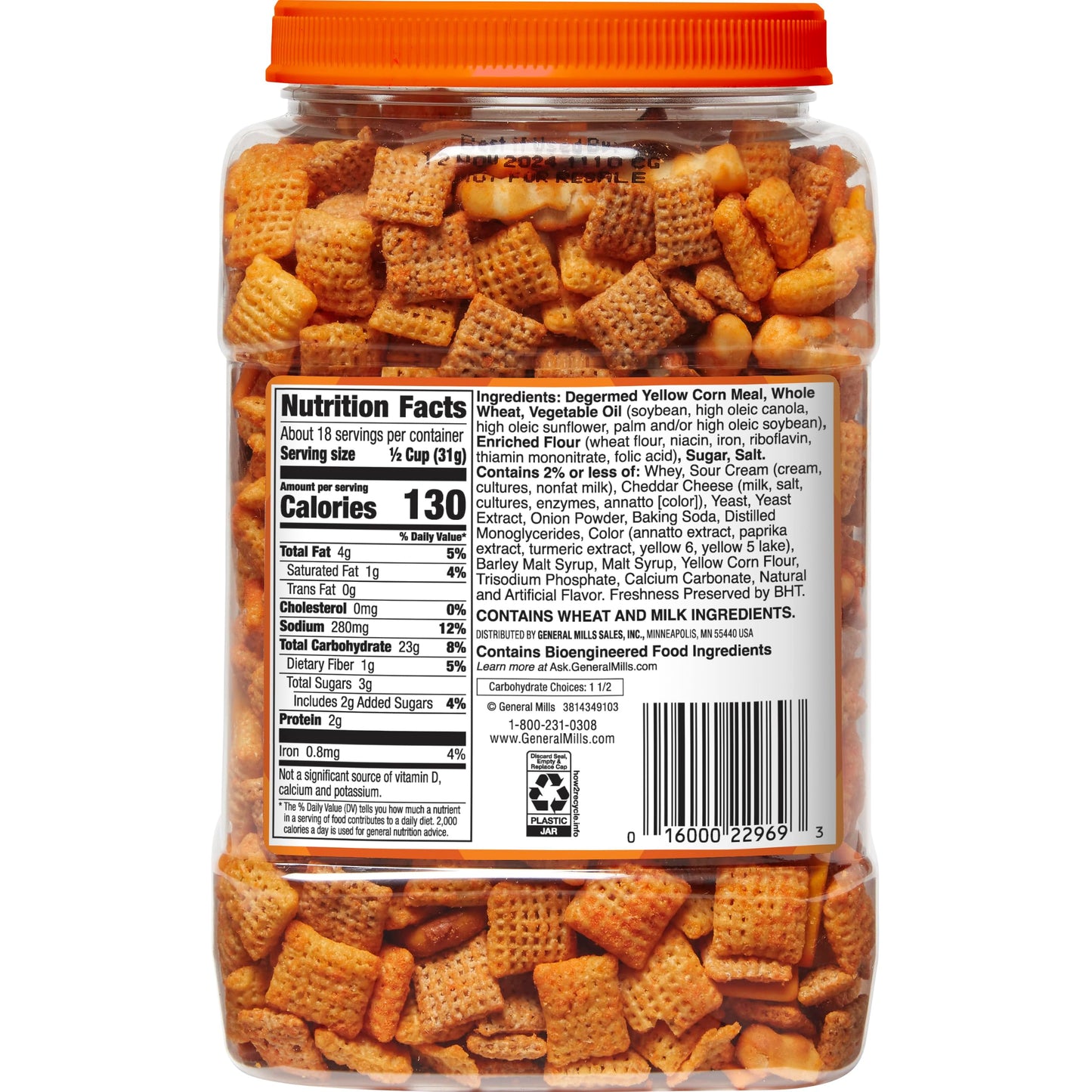 Chex Mix Bold Garlic & Herb Snack Mix, Resealable Tub, 20 oz