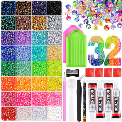 Rainbow Flatback Rhinestones for Crafting and 3PCS B7000 Glue (Set 1), 2 Boxes of 4500 PCS Resin Rhinestones Gems Charms for Bedazzling DIY Crafts Tumblers Shoes Fabric Clothing Nail Art