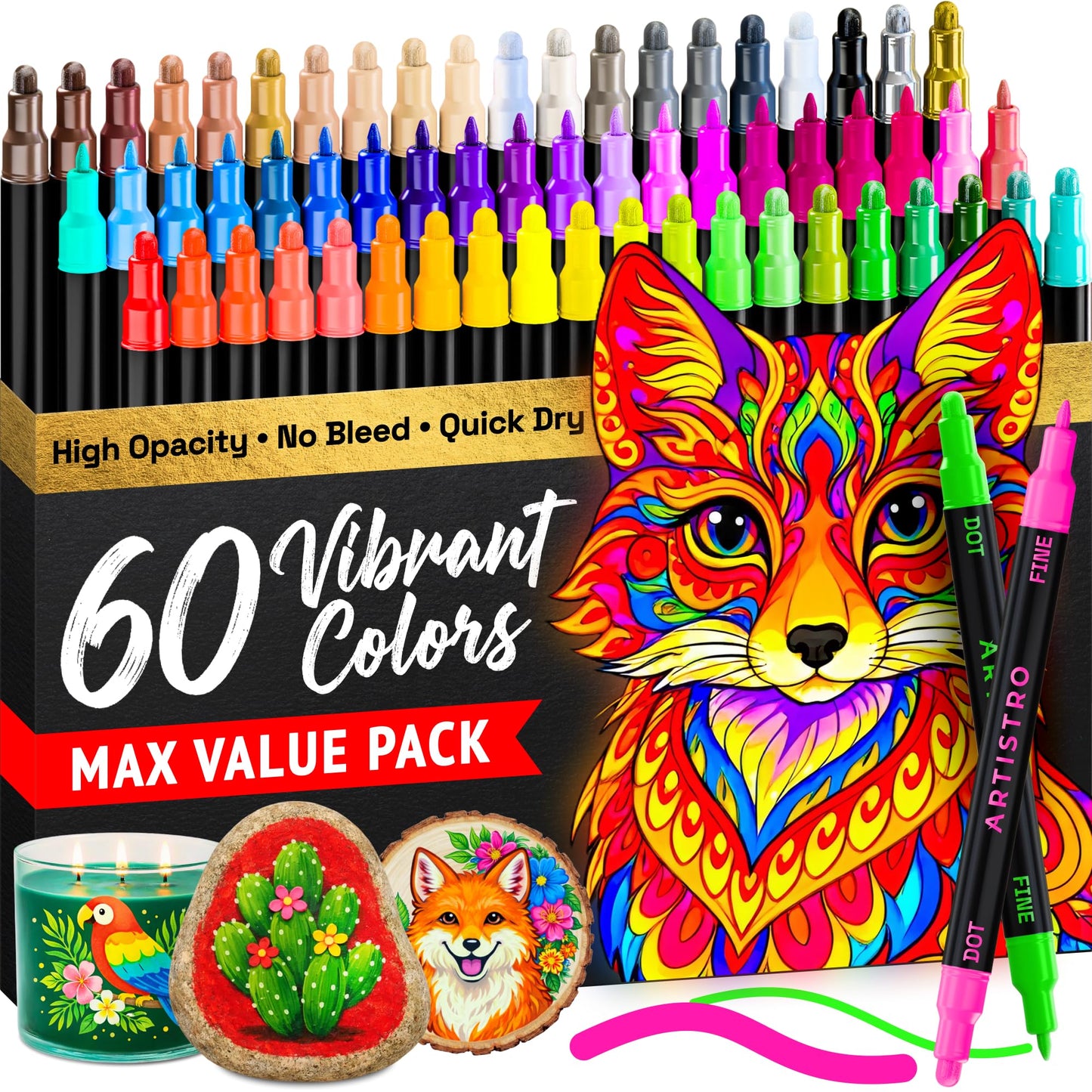 ARTISTRO Dual-Tip Acrylic Paint Marker Pens - Set of 36