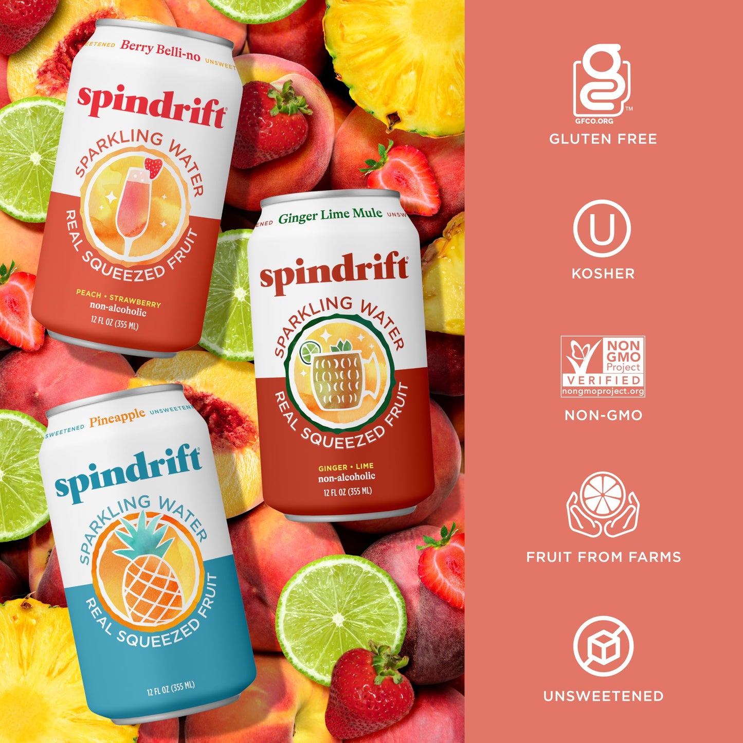 Spindrift Sparkling Water, 4 Flavor Variety Pack, Made with Real Squeezed Fruit, 12 Fl Oz (Pack of 20)