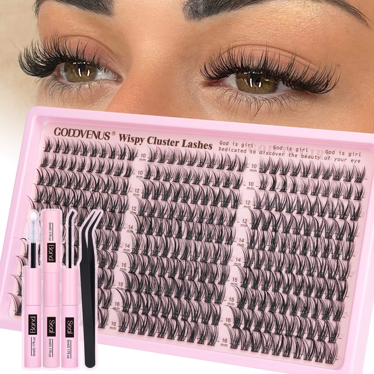 Goddvenus Brown Wispy Eye Lash Clusters Kit Natural Cluster Eyelash Extensions Kit False Eyelash Clusters Fluffy DIY Individual Lash Extensions Kit C Curl