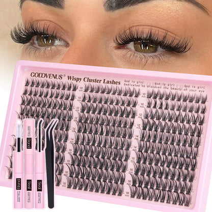 Goddvenus Brown Wispy Eye Lash Clusters Kit Natural Cluster Eyelash Extensions Kit False Eyelash Clusters Fluffy DIY Individual Lash Extensions Kit C Curl