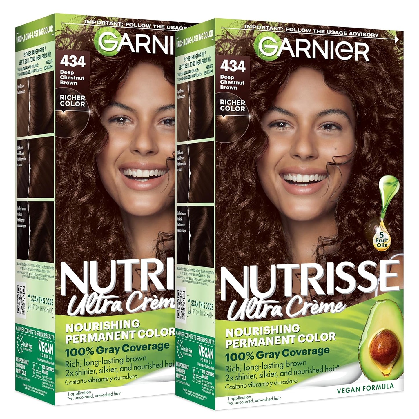 Garnier Nutrisse Ultra Crème Hair Color, Permanent Hair Dye with 100% Gray Coverage, Vegan & Cruelty-Free, 33 Darkest Golden Brown (Caramel Fudge), 1 Count