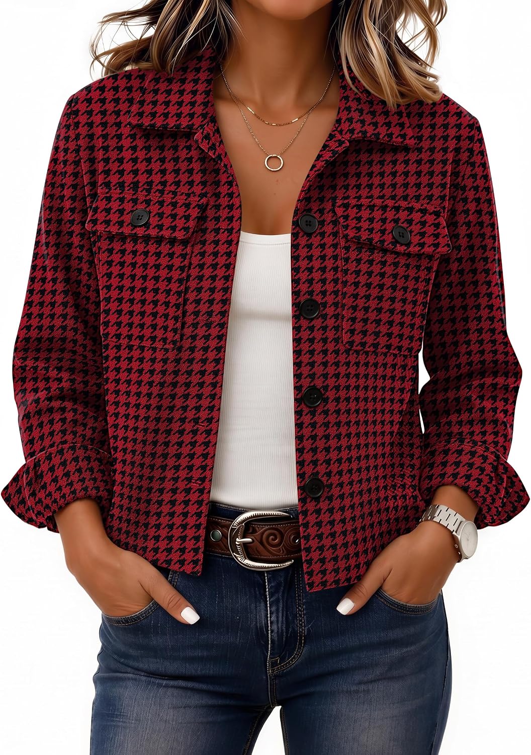 Zeagoo Flannels for Women Cropped Shacket Jacket Fashion Plaid Fall Coat
