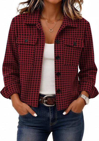Zeagoo Flannels for Women Cropped Shacket Jacket Fashion Plaid Fall Coat