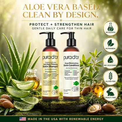 PURA D'OR Deep Moisturizing Biotin Hair Regrwoth Conditioner Thickens, Softens, & Moisturizes Dry, Frizzy, Damaged Hair w/Argan Oil, Pumpkin, Rosemary, Honeysuckle, Vitamin E, Men & Women, 16oz