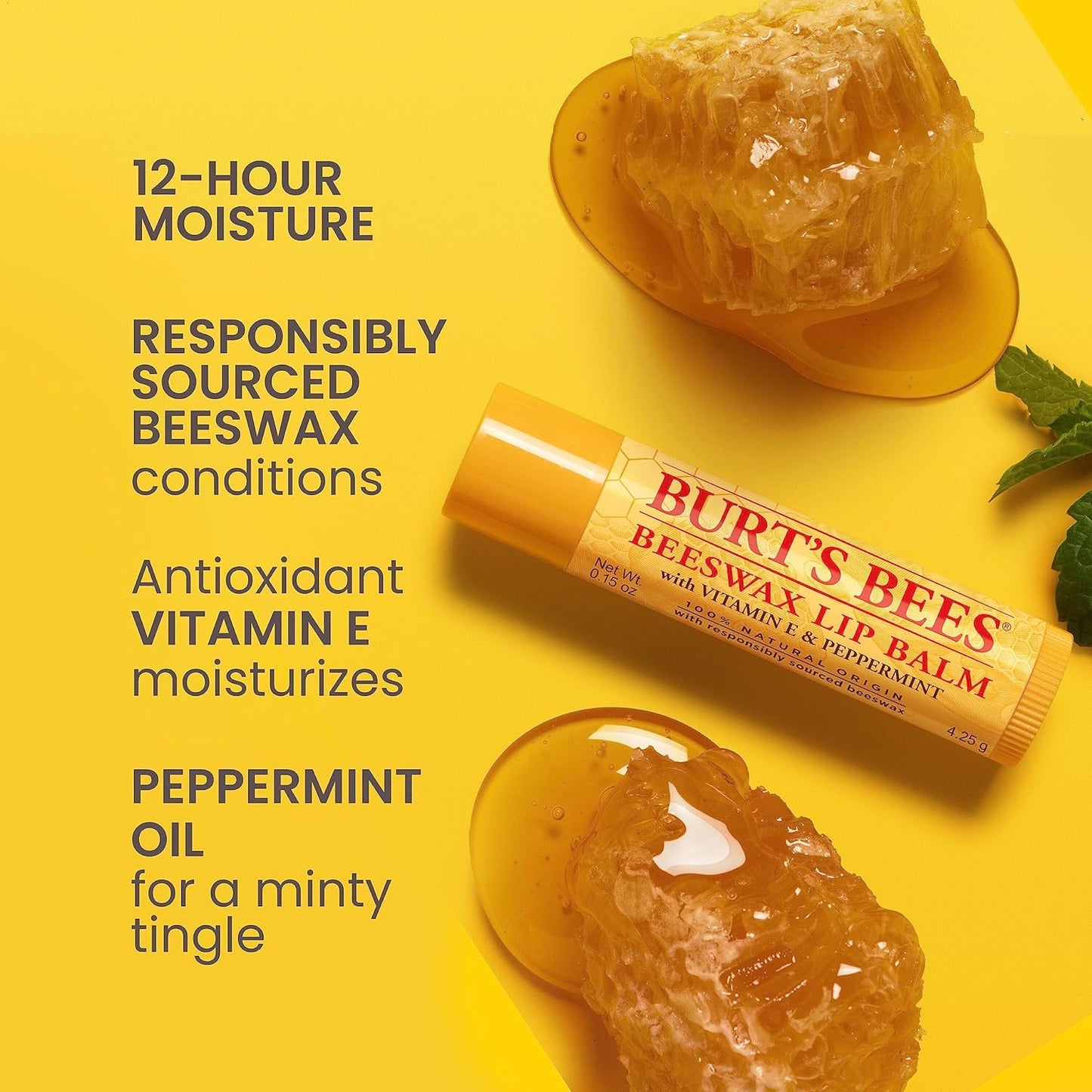 Burt's Bees Lip Balm, Pomegranate, 0.15 oz., 4 Tubes
