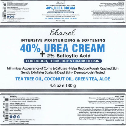Ebanel Urea Cream 40% plus Salicylic Acid 2% for Dry Cracked Feet Skin, 2PK