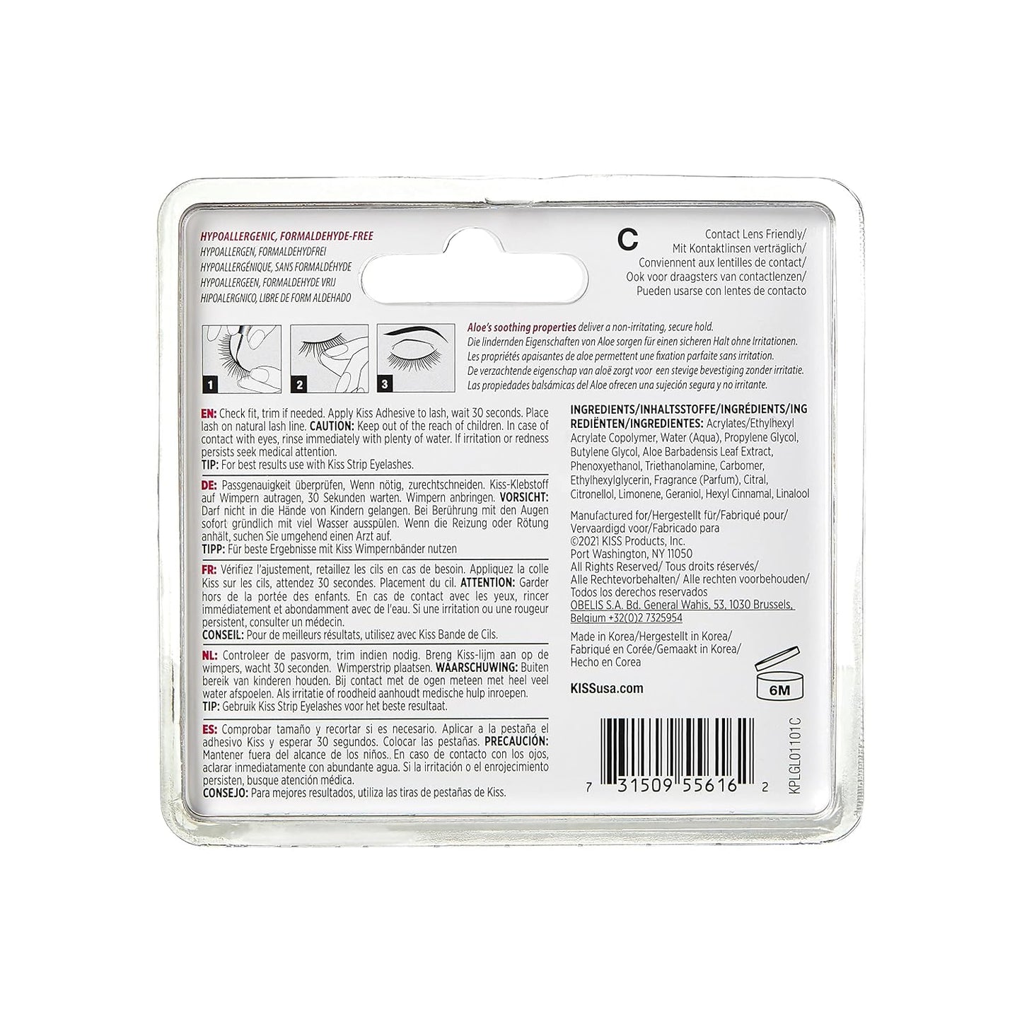 Kiss Lash Adhesive, Lash Glue, 24hr Strip Eyelash Adhesive, Clear, Includes Lash Adhesive, Long Lasting Wear, Can Be Used with Strip Lashes and Lash Clusters