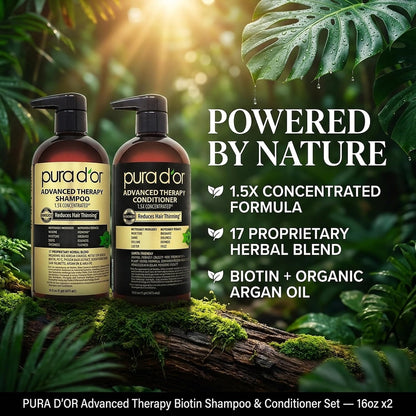 PURA D'OR Deep Moisturizing Biotin Hair Regrwoth Conditioner Thickens, Softens, & Moisturizes Dry, Frizzy, Damaged Hair w/Argan Oil, Pumpkin, Rosemary, Honeysuckle, Vitamin E, Men & Women, 16oz